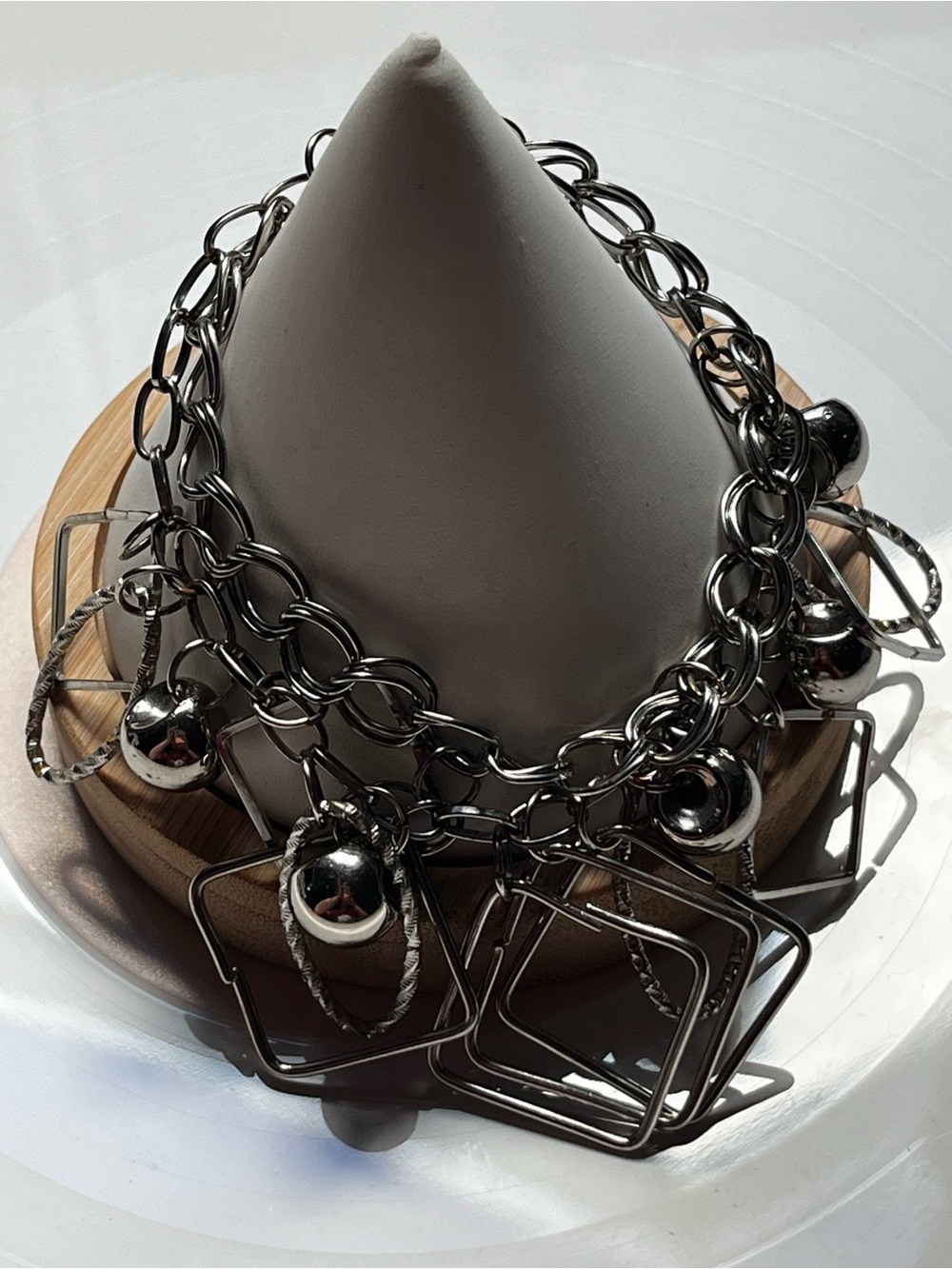 Silver Tone Geometric Charm Bracelet